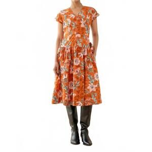 NEW BANJANAN angela midi dress in elisabetta vine spice